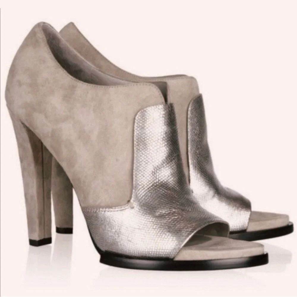 Alexander Wang Luisa Silver Suede Open Peep Toe High Heels 38 - Picture 1 of 9